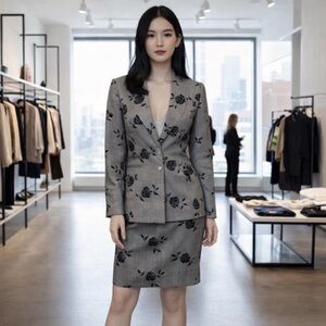 🖤🩶 Escada Vintage Single Breasted Embroidered Blazer & Matching Skirt 🩶🖤